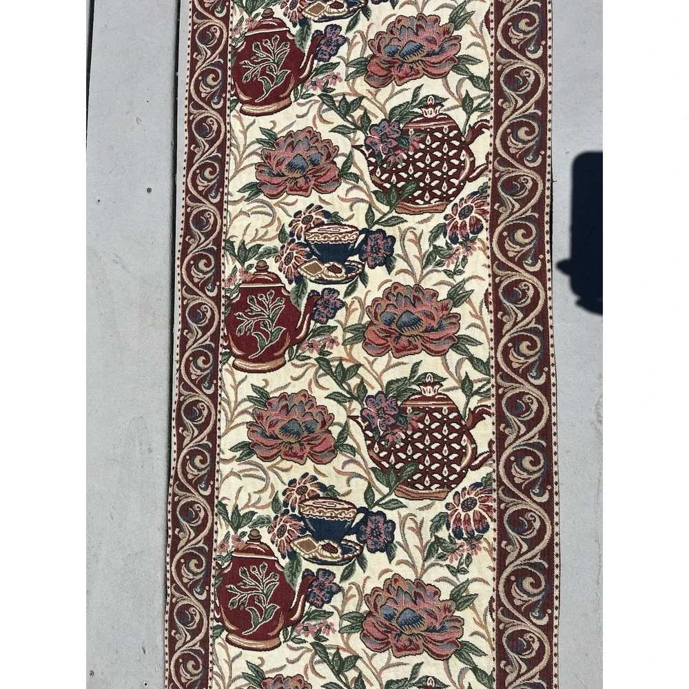 Vintage Renaissance Woven Art Tapestry Tea Time Teapot Runner NY 68